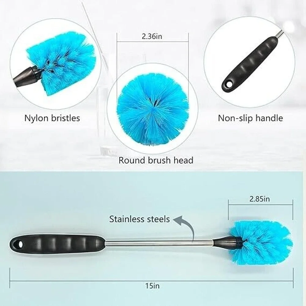3-in-1 Water Bottle Cleaning Brush Set Stainless Steel Straw Cleaner Blue